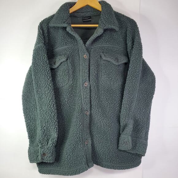 32 Degree Heat Womens M/L Oversized Plush Fleece Button Down Jacket Teal Green - Picture 2 of 8